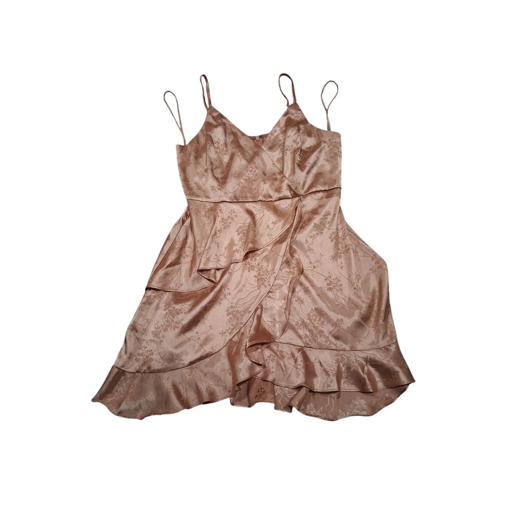 Altar'd State Copper Floral Satin Ruffle Mini Dress Rose Gold Large